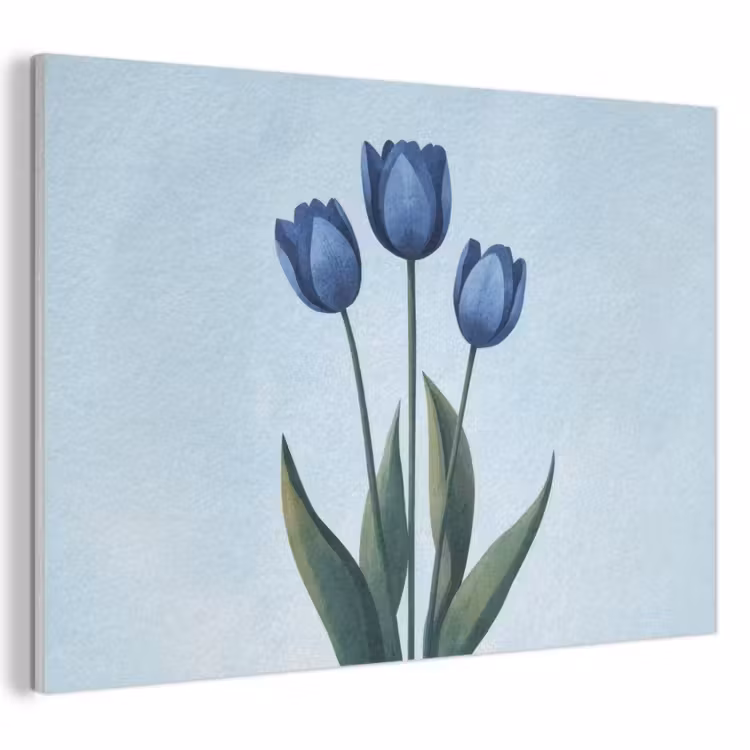 Akoestisch schilderij - Tulpen - Blauw - Bladeren — 1