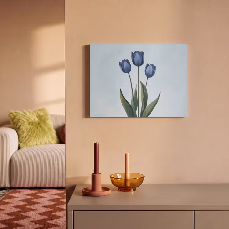 Akoestisch schilderij - Tulpen - Blauw - Bladeren — 2