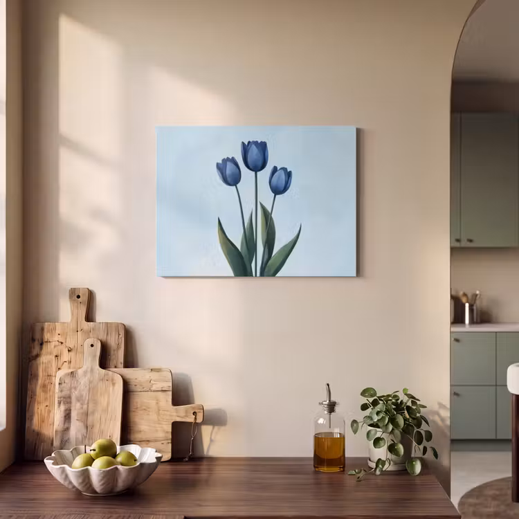 Akoestisch schilderij - Tulpen - Blauw - Bladeren — 3