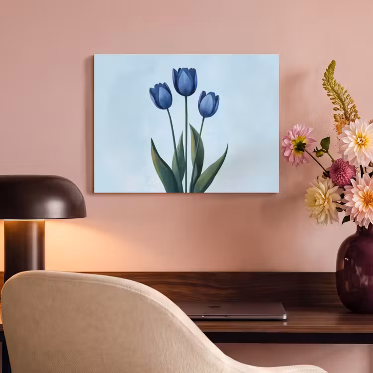 Akoestisch schilderij - Tulpen - Blauw - Bladeren — 4