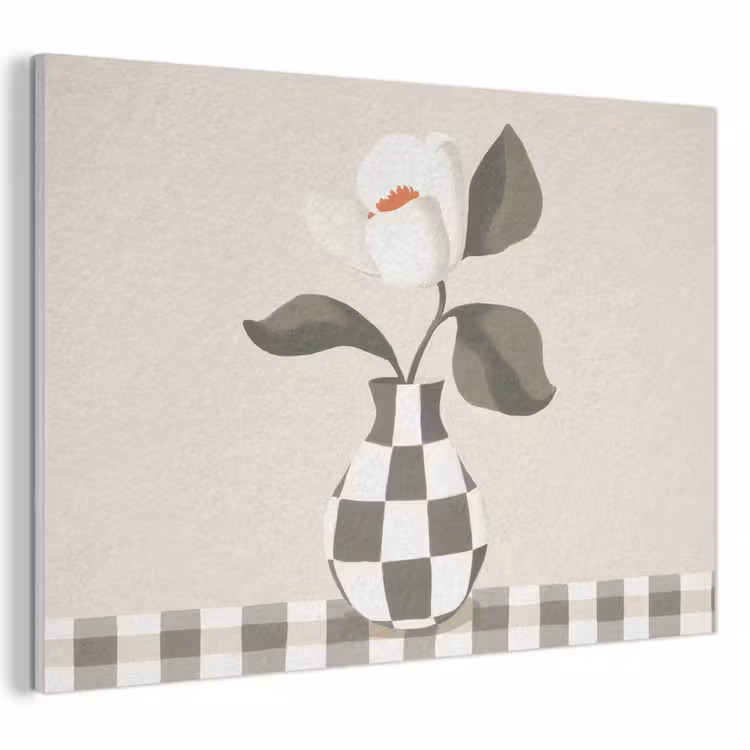 Akoestisch schilderij - Vaas - Geruit - Groen - Bloem — 1