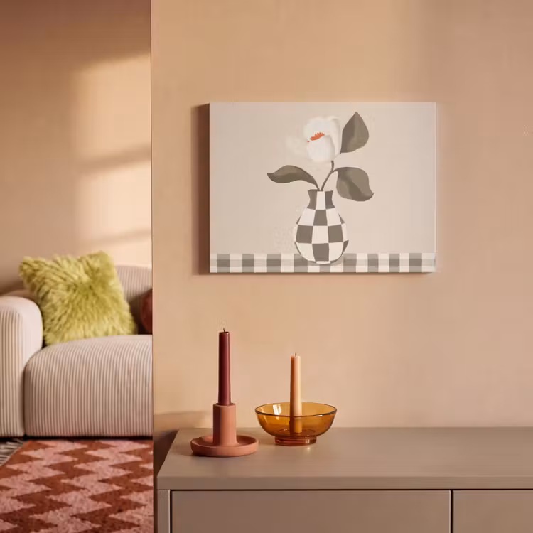 Akoestisch schilderij - Vaas - Geruit - Groen - Bloem — 2