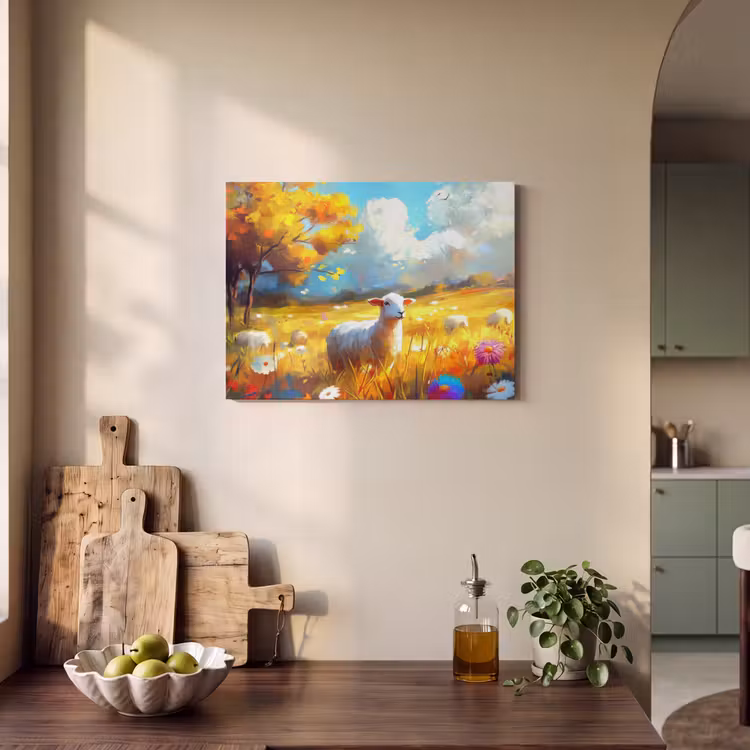 Akoestisch schilderij - Schaap - Weide - Bloemen — 3