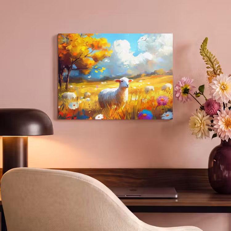 Akoestisch schilderij - Schaap - Weide - Bloemen — 4