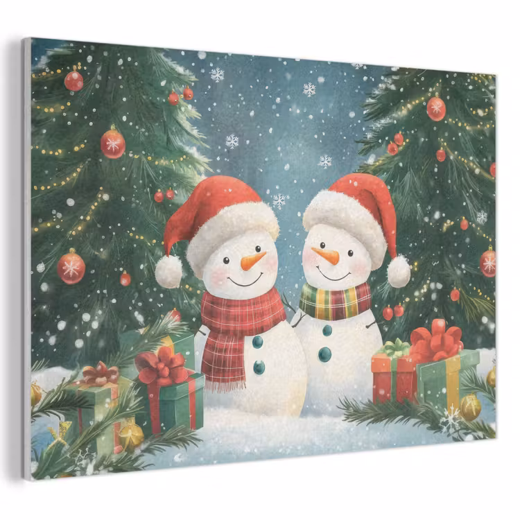Akoestisch schilderij - Sneeuwpop - Kerstsneeuw - Groen - Rood — 1