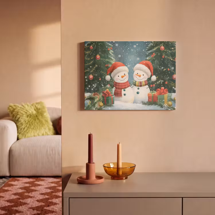 Akoestisch schilderij - Sneeuwpop - Kerstsneeuw - Groen - Rood — 2