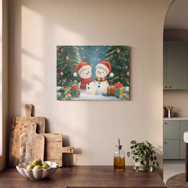 Akoestisch schilderij - Sneeuwpop - Kerstsneeuw - Groen - Rood — 3