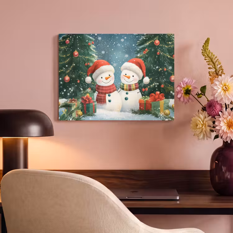 Akoestisch schilderij - Sneeuwpop - Kerstsneeuw - Groen - Rood — 4