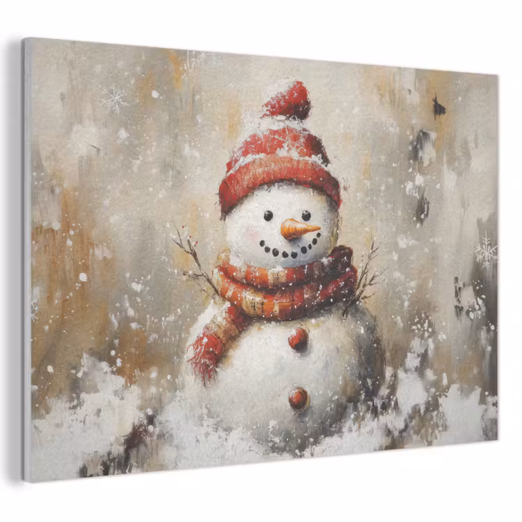 Akoestisch schilderij - Sneeuwpop - Winter - Sneeuw - Beige — 1