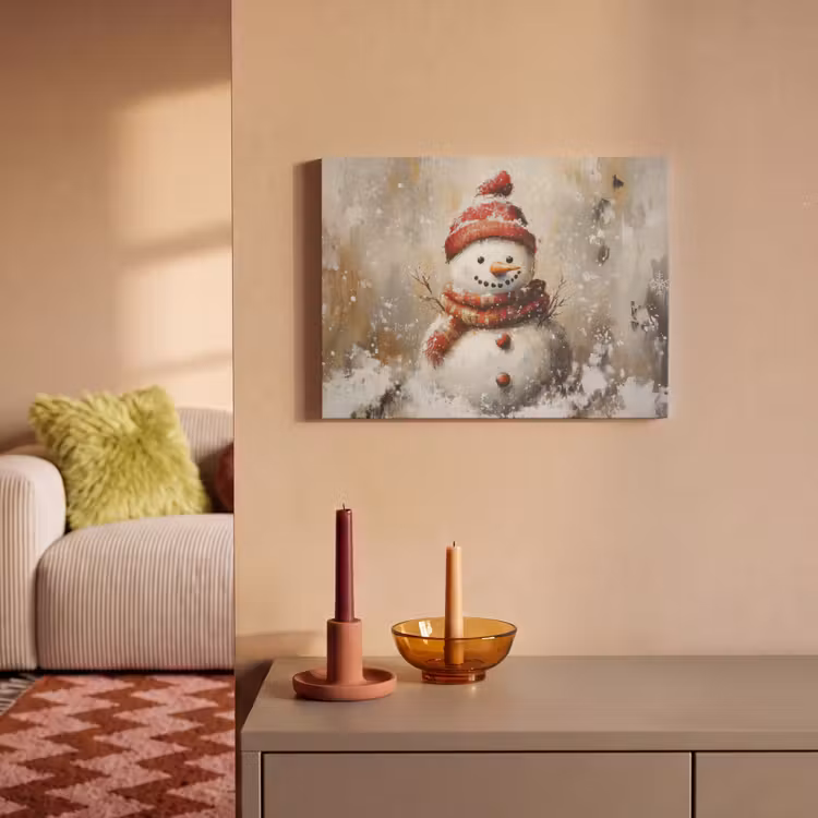Akoestisch schilderij - Sneeuwpop - Winter - Sneeuw - Beige — 2