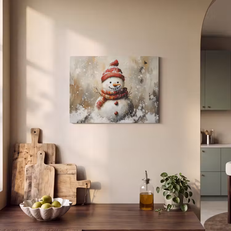 Akoestisch schilderij - Sneeuwpop - Winter - Sneeuw - Beige — 3