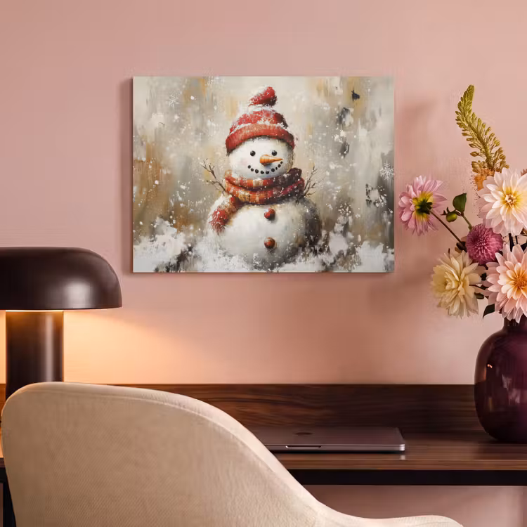 Akoestisch schilderij - Sneeuwpop - Winter - Sneeuw - Beige — 4