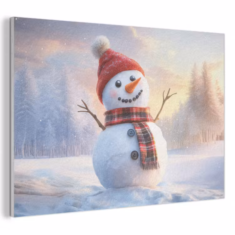 Akoestisch schilderij - Sneeuwpop - Zonsondergang - Wit — 1
