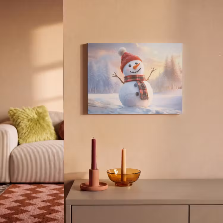 Akoestisch schilderij - Sneeuwpop - Zonsondergang - Wit — 2