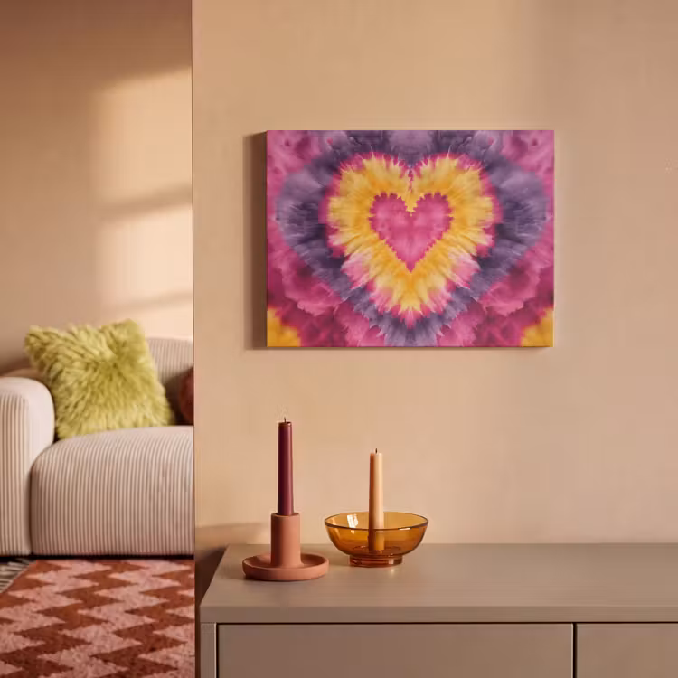 Akoestisch schilderij - Tie dye - Hartvorm - Vlammen - Oranje — 2