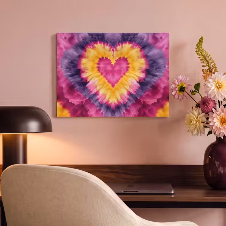 Akoestisch schilderij - Tie dye - Hartvorm - Vlammen - Oranje — 4