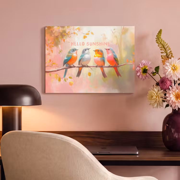 Akoestisch schilderij - Vogels - Tak - Quote - Roze — 4