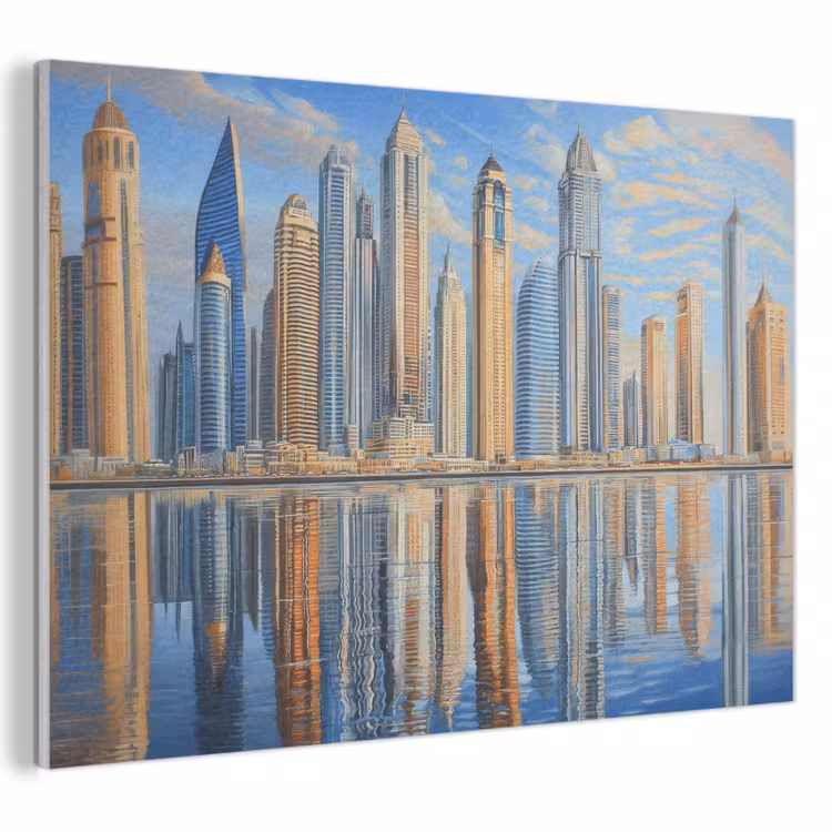 Akoestisch schilderij - Skyline - Wolkenkrabbers - Water - Blauw — 1