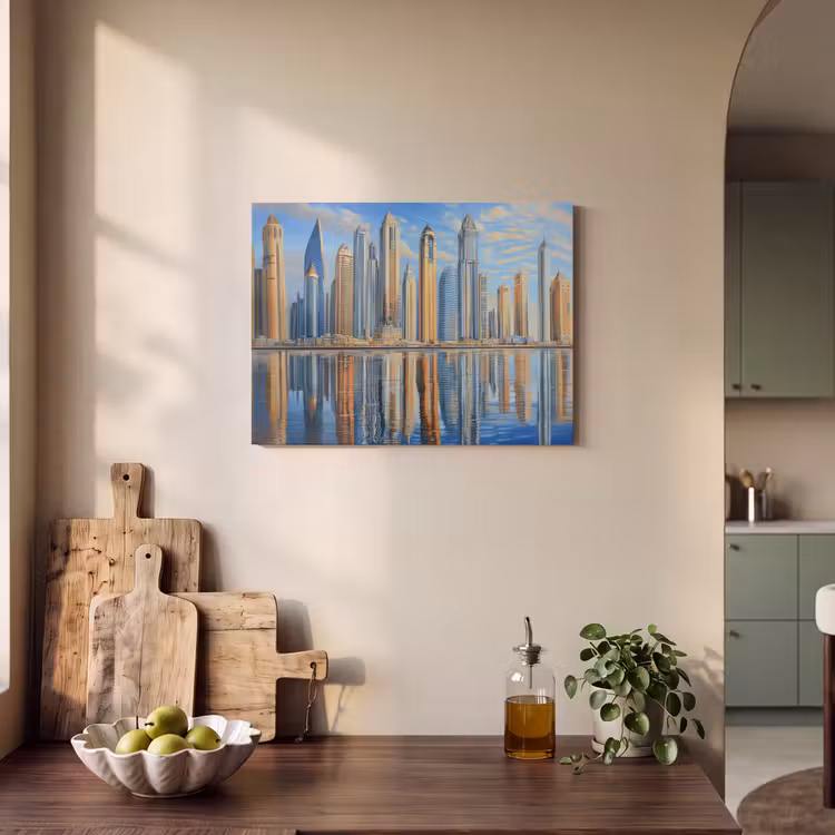 Akoestisch schilderij - Skyline - Wolkenkrabbers - Water - Blauw — 3