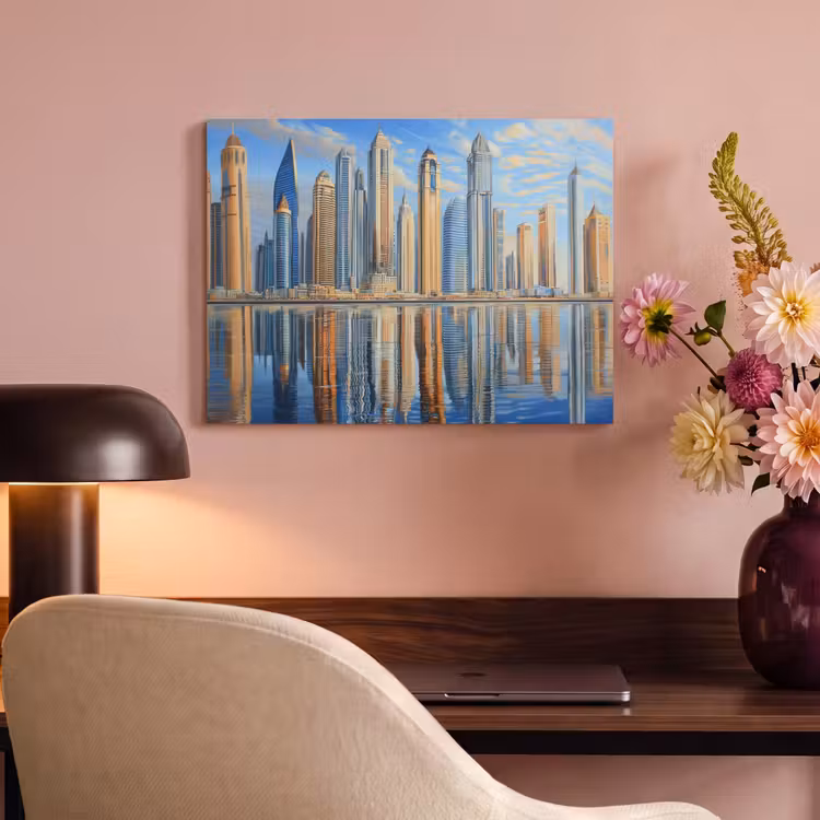 Akoestisch schilderij - Skyline - Wolkenkrabbers - Water - Blauw — 4