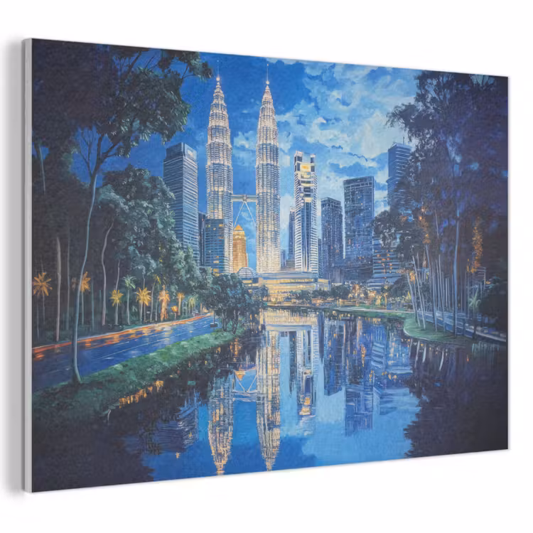 Akoestisch schilderij - Stad Kuala Lumpur - Skyline - Wolkenkrabbers - Water — 1