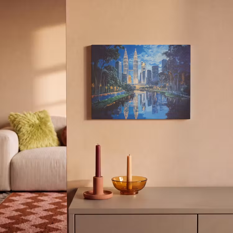 Akoestisch schilderij - Stad Kuala Lumpur - Skyline - Wolkenkrabbers - Water — 2