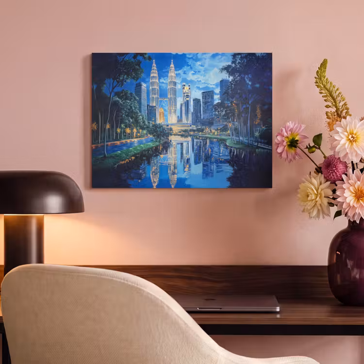 Akoestisch schilderij - Stad Kuala Lumpur - Skyline - Wolkenkrabbers - Water — 4