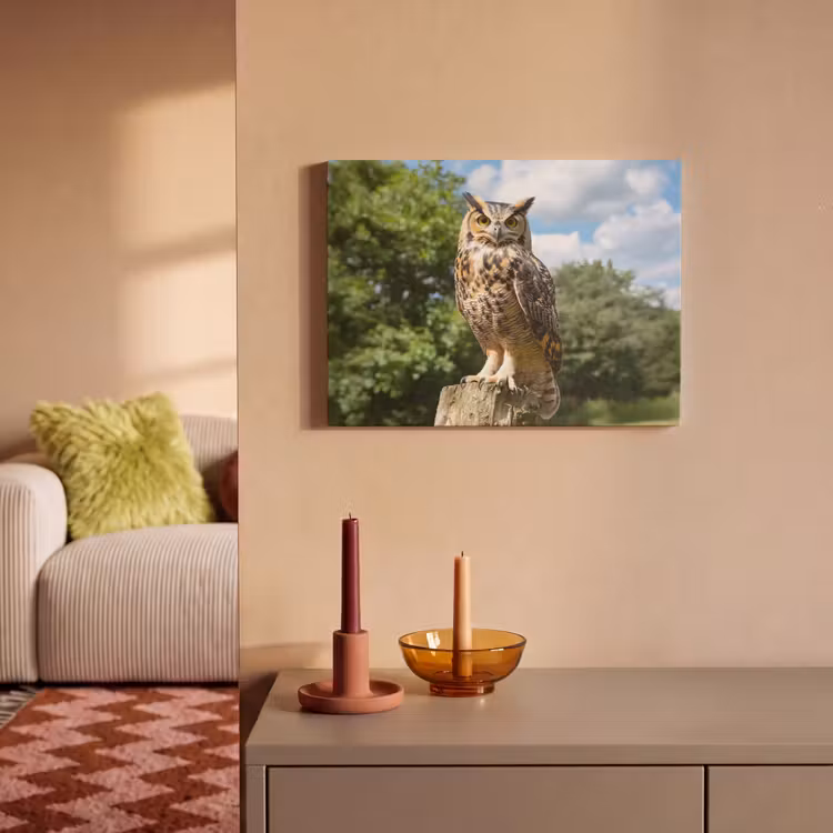 Akoestisch schilderij - Uil - Boomstronk - Bos - Lucht — 2