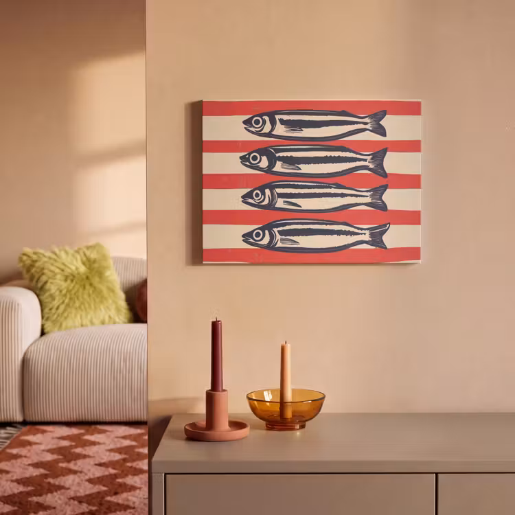 Akoestisch schilderij - Sardines - Rood en beige strepen — 2
