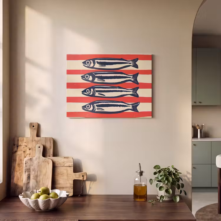 Akoestisch schilderij - Sardines - Rood en beige strepen — 3