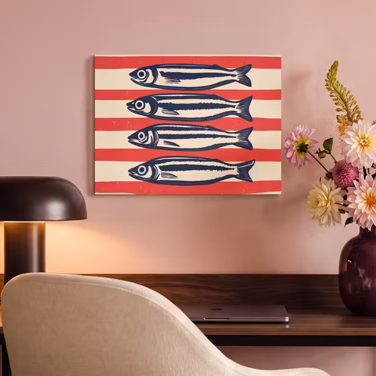 Akoestisch schilderij - Sardines - Rood en beige strepen — 4