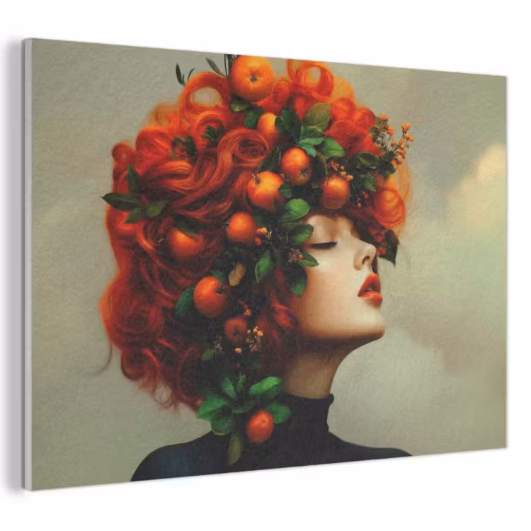Akoestisch schilderij - Vrouw - Appels - Rood - Bladeren — 1