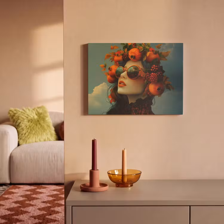 Akoestisch schilderij - Vrouw - Granaatappel - Herfst - Zonnebril — 2