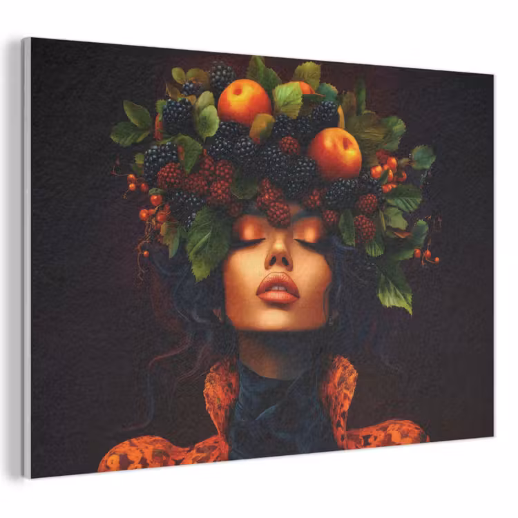 Akoestisch schilderij - Vrouw - Zwart - Bessen - Bramen - Appels — 1