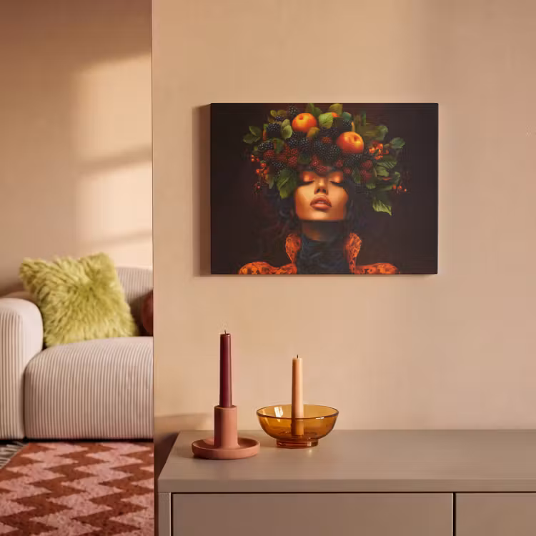 Akoestisch schilderij - Vrouw - Zwart - Bessen - Bramen - Appels — 2