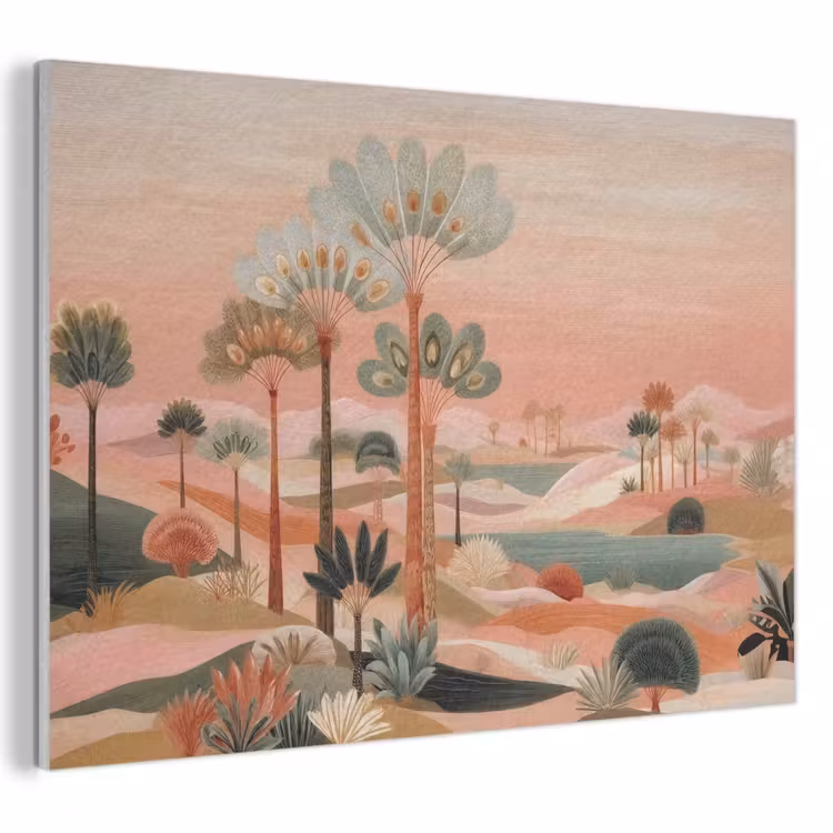 Akoestisch schilderij - Roze landschap - Palmen - Water — 1