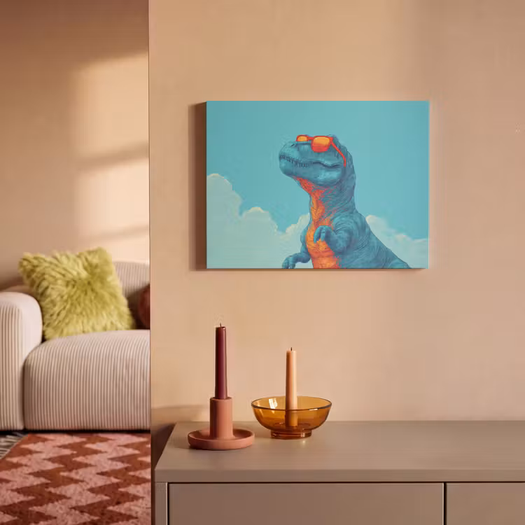 Akoestisch schilderij - T-Rex - Blauw - Wolken - Zonnebril — 2
