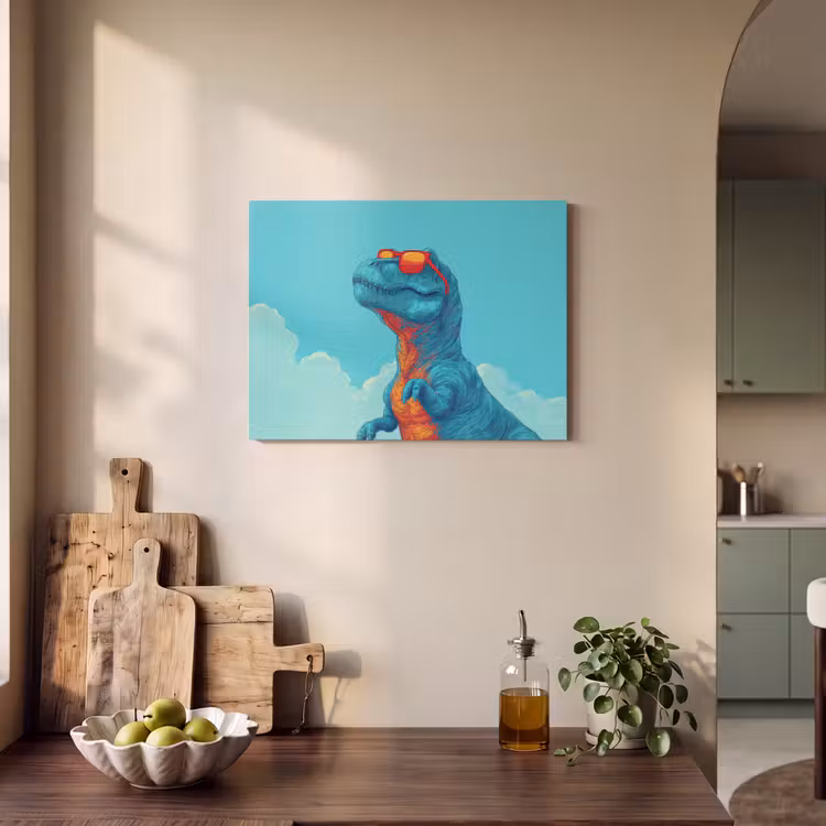 Akoestisch schilderij - T-Rex - Blauw - Wolken - Zonnebril — 3
