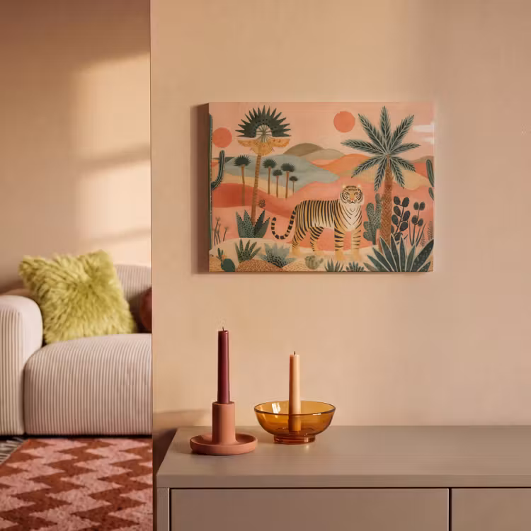 Akoestisch schilderij - Tijger - Kleurrijk - Palmen - Cactus — 2
