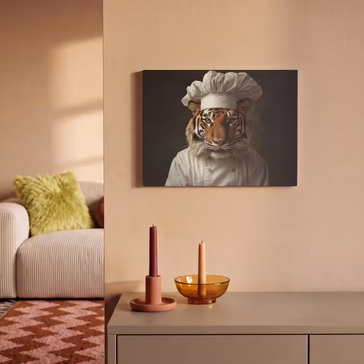 Akoestisch schilderij - Tijger - Kokskleding - Bruin — 2