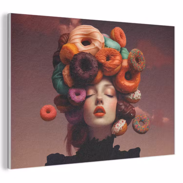 Akoestisch schilderij - Vrouw - Donuts - Kleurrijk — 1