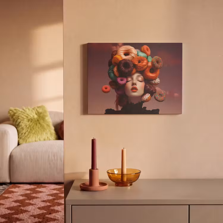 Akoestisch schilderij - Vrouw - Donuts - Kleurrijk — 2