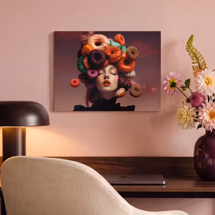 Akoestisch schilderij - Vrouw - Donuts - Kleurrijk — 4