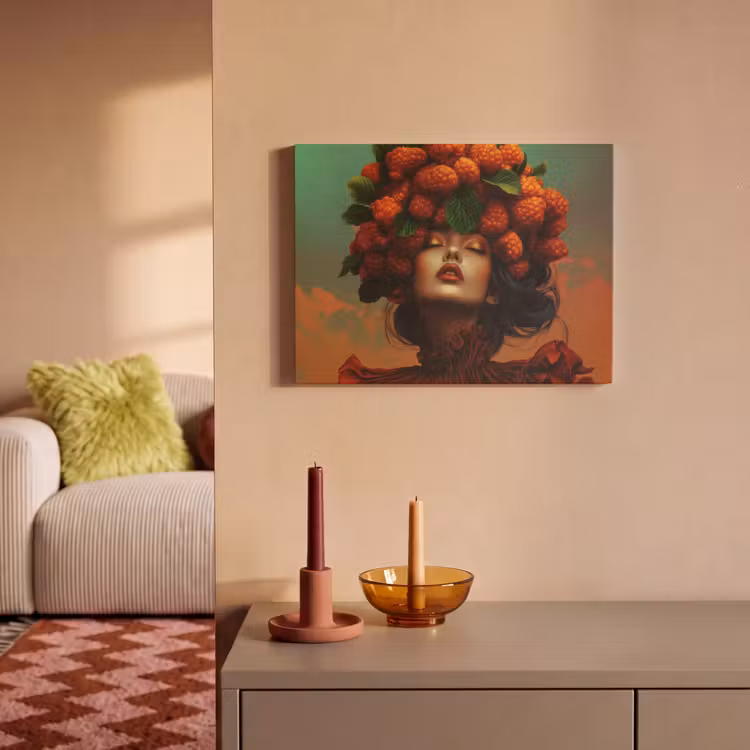 Akoestisch schilderij - Vrouw - Frambozen - Bladeren — 2