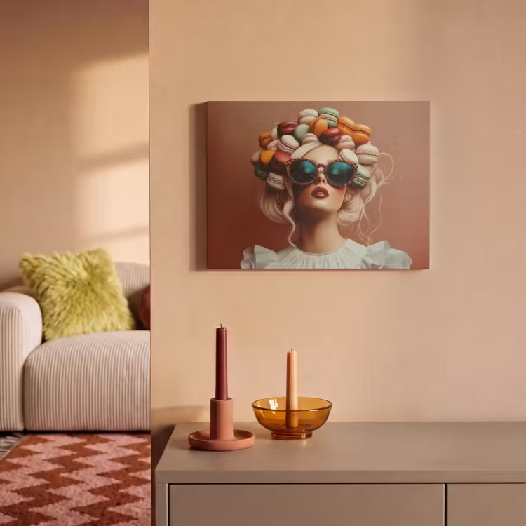 Akoestisch schilderij - Vrouw - Macarons - Bril — 2