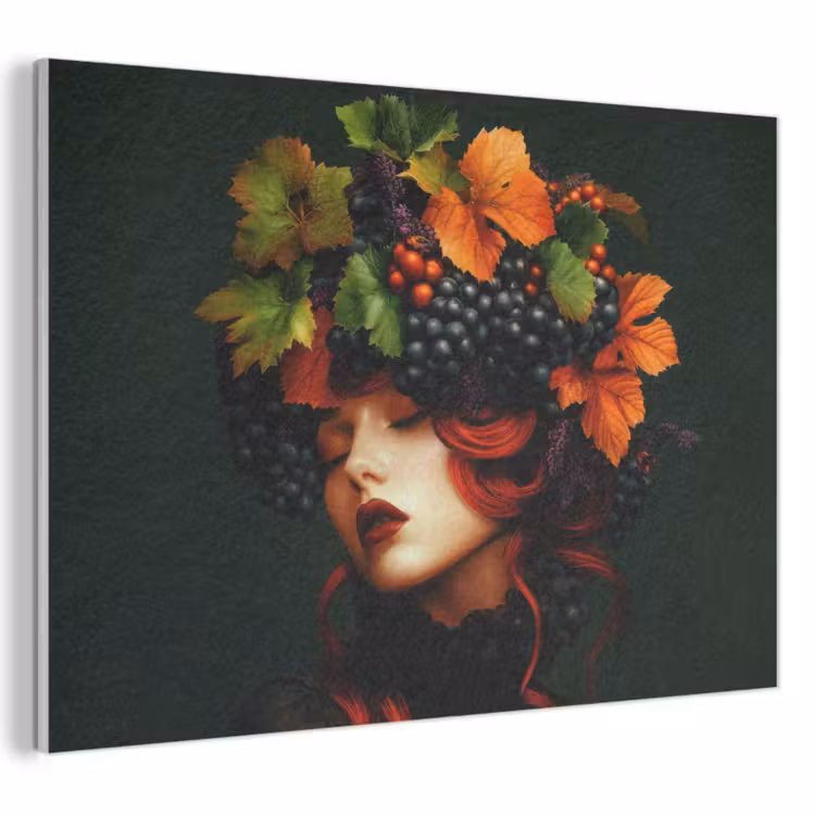 Akoestisch schilderij - Vrouw - Rood - Groen - Druiven — 1