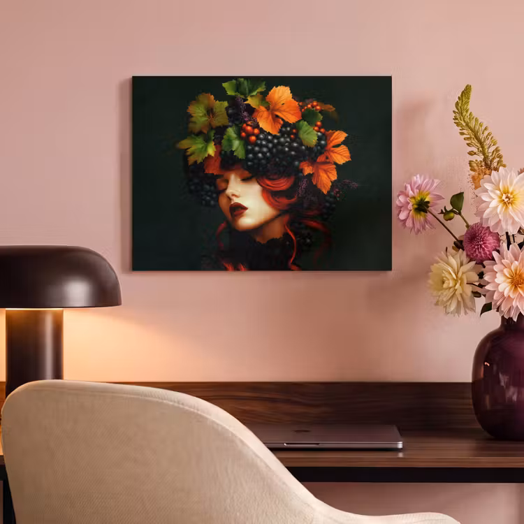 Akoestisch schilderij - Vrouw - Rood - Groen - Druiven — 4
