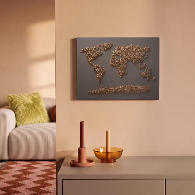 Akoestisch schilderij - Wereldkaart - Koffie - Grijs — 2