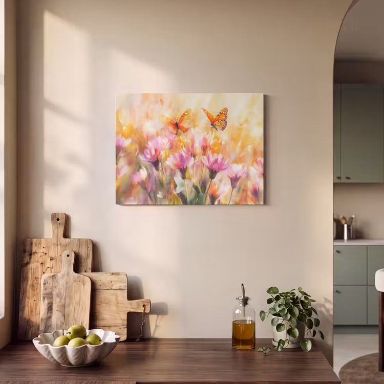 Akoestisch schilderij - Vlinders - Oranje - Bloemen — 3