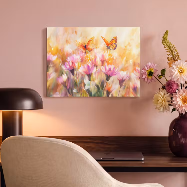 Akoestisch schilderij - Vlinders - Oranje - Bloemen — 4